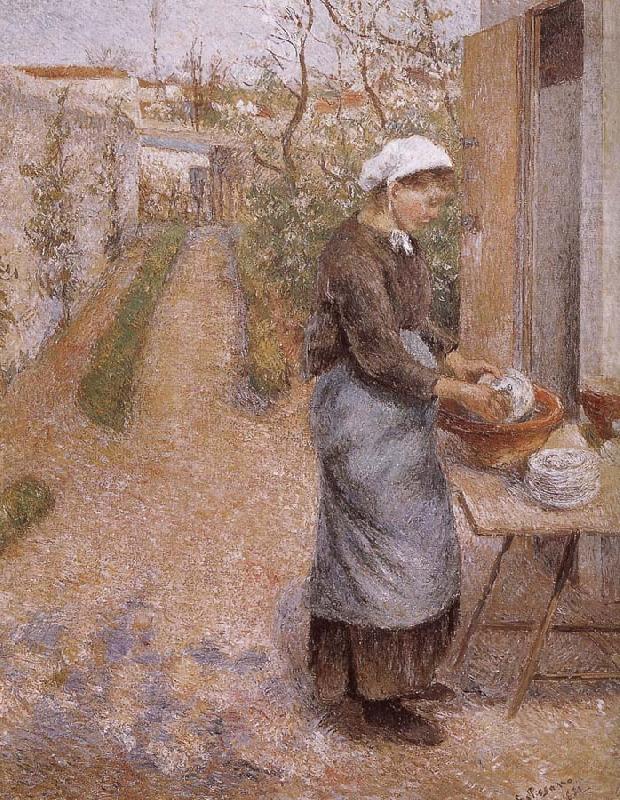 woman washing dishes, Camille Pissarro
